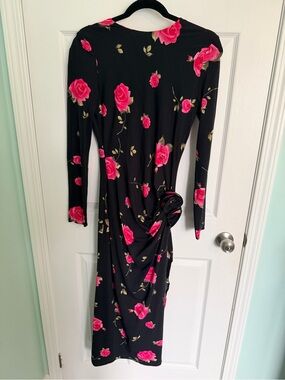 Magda Butrym Black Maxi Dress with Pink Rose Print